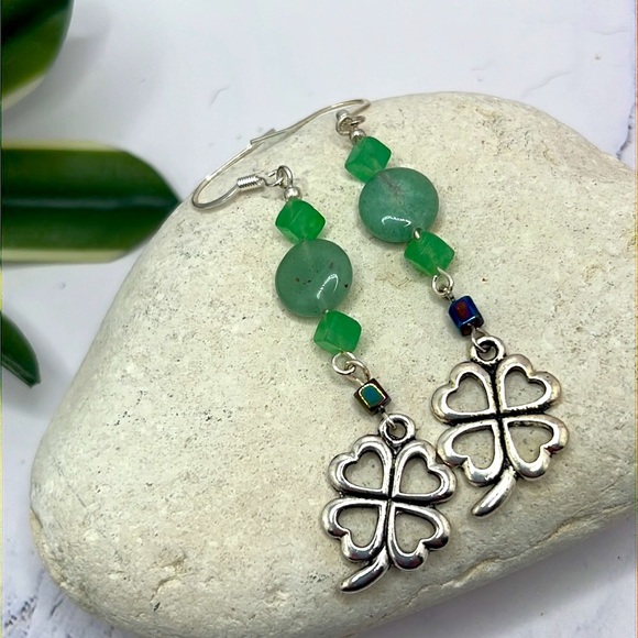 Jade & Aventurine Irish Dangle Earrings. - Picture 2 of 4